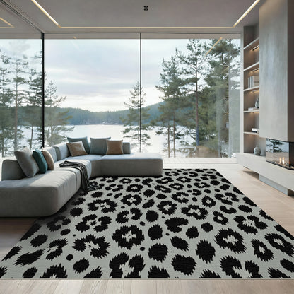 Black Grey Spotted Animal Print Rug