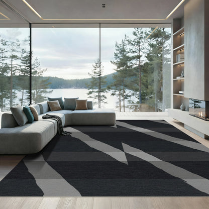 Dark Gray Diagonal Stripe Geometric Rug