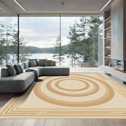 Sandy Beige Concentric Circles Border Rug