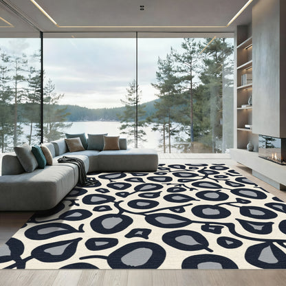 Cream and Gray Leafy Branch Pattern Rug