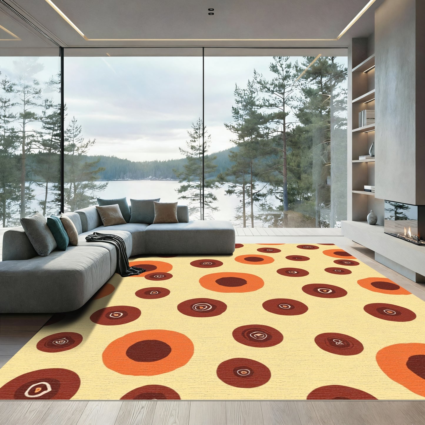 Warm Orange Brown Circle Scatter Rug