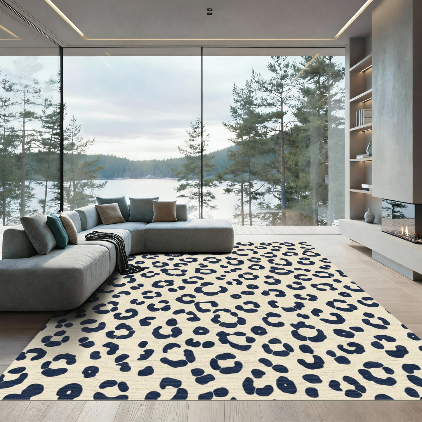 Cream Navy Spotted Leopard Rug