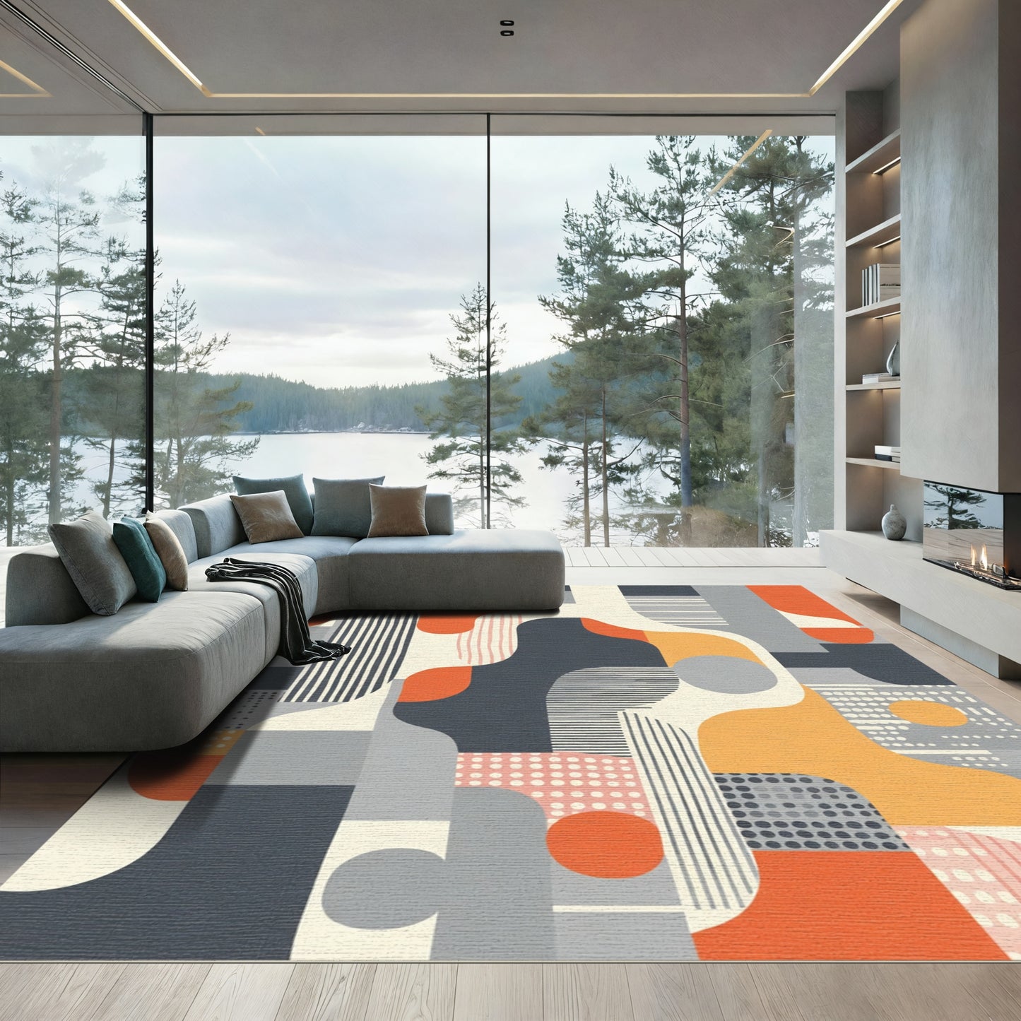 Retro Abstract Geometric Shapes Rug