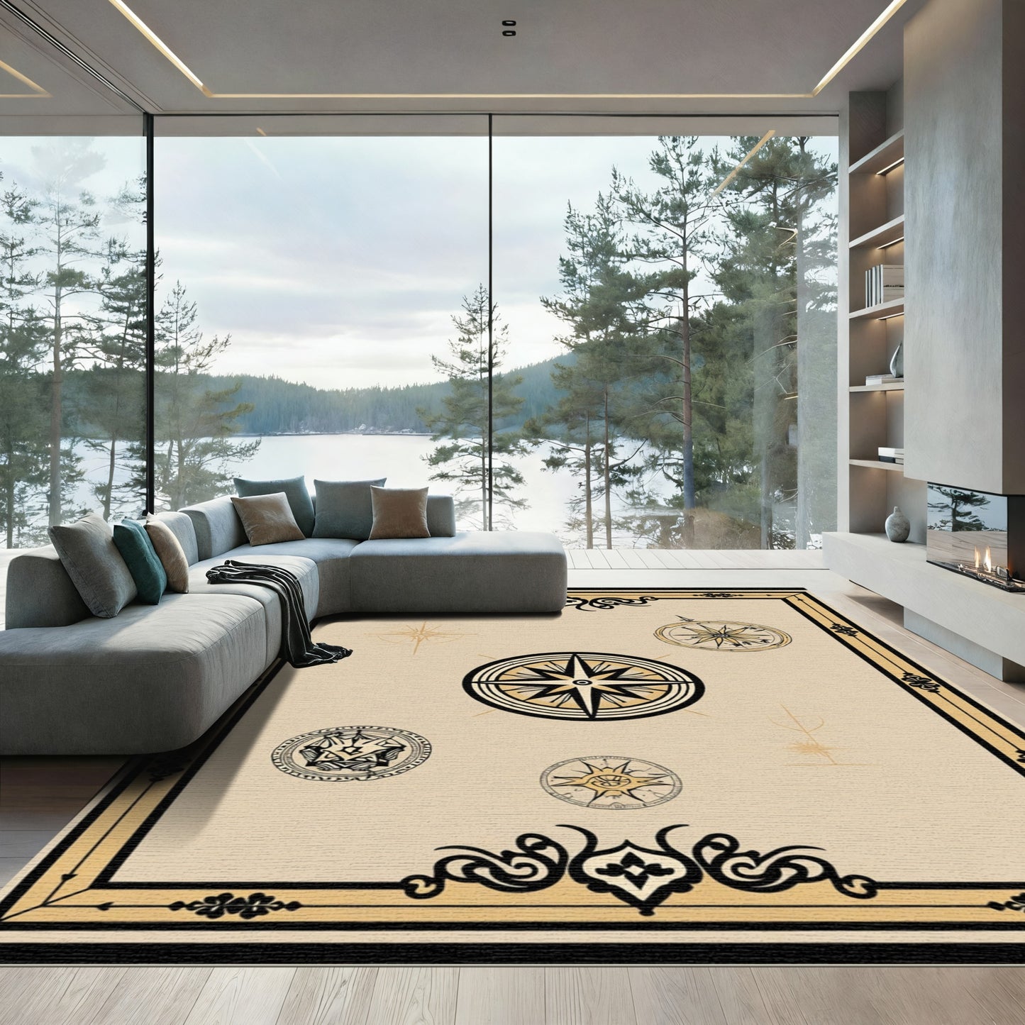Vintage Compass Rose Navigation Elements Rug