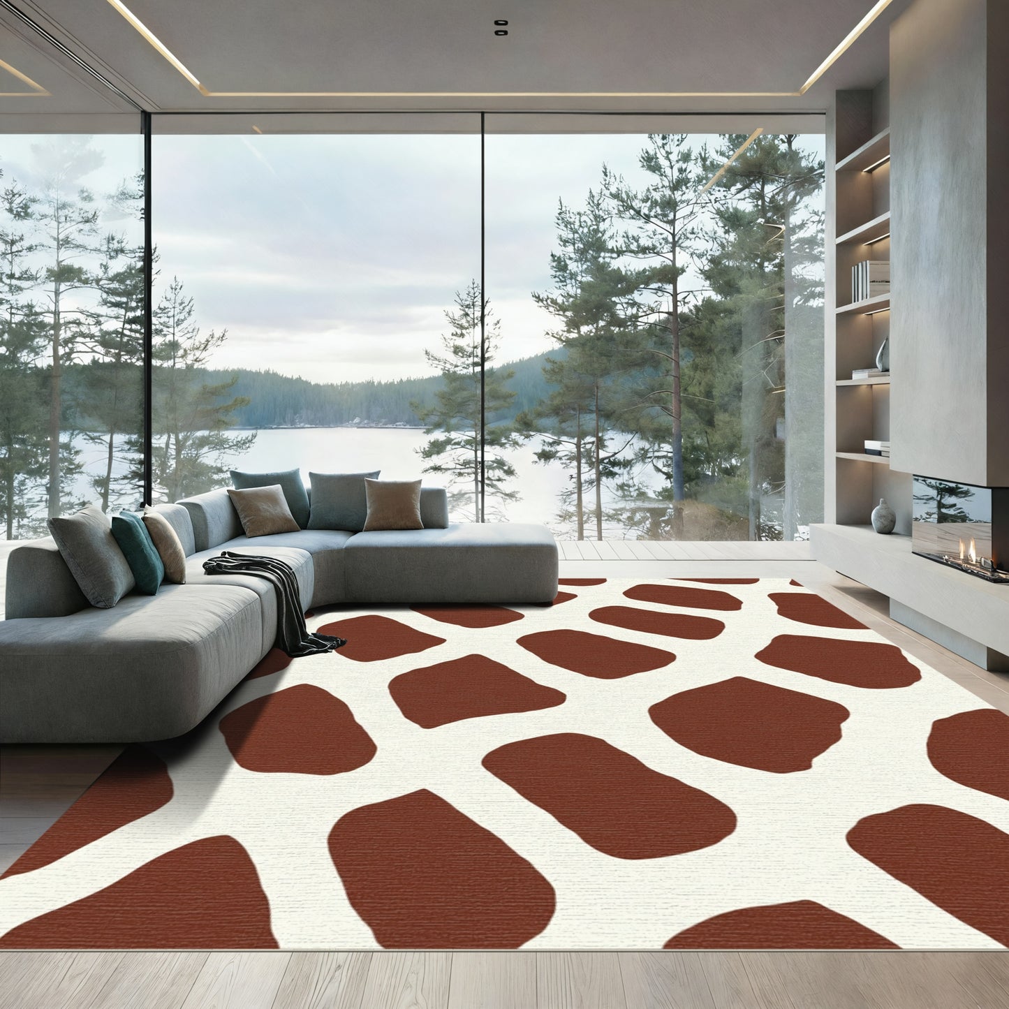 Brown Cream Animal Print Blocks Rug