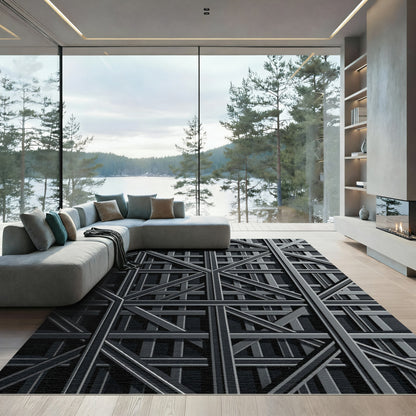 Dark Gray Intersecting Geometric Lattice Rug