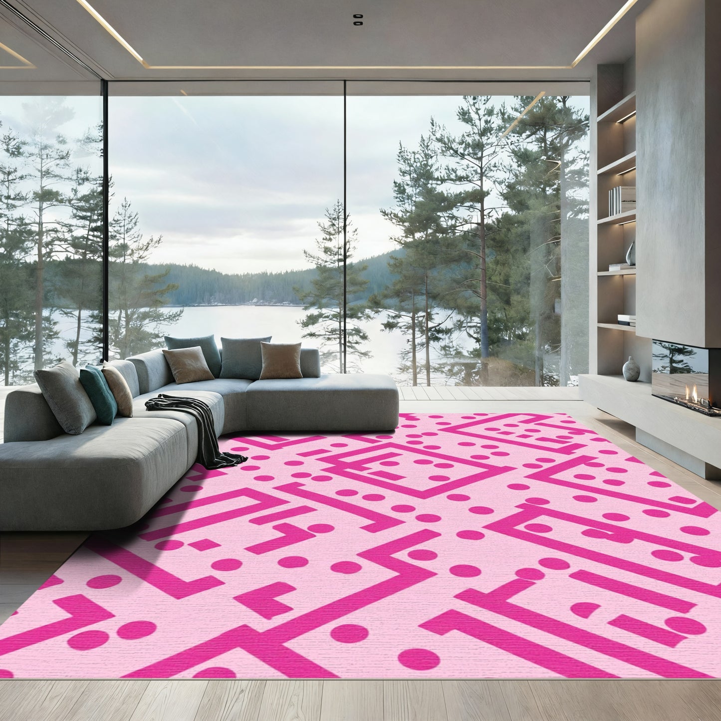 Pink Geometric Dot Maze Rug