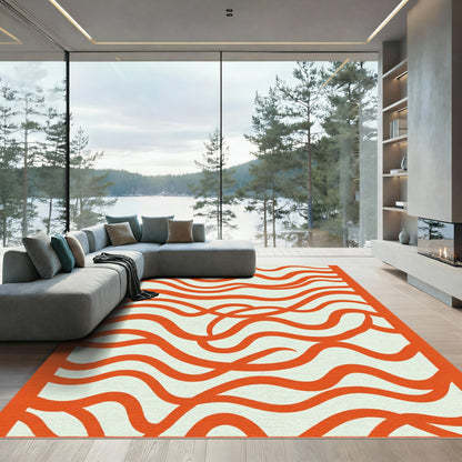 Bright Orange Wavy Swirls Rug