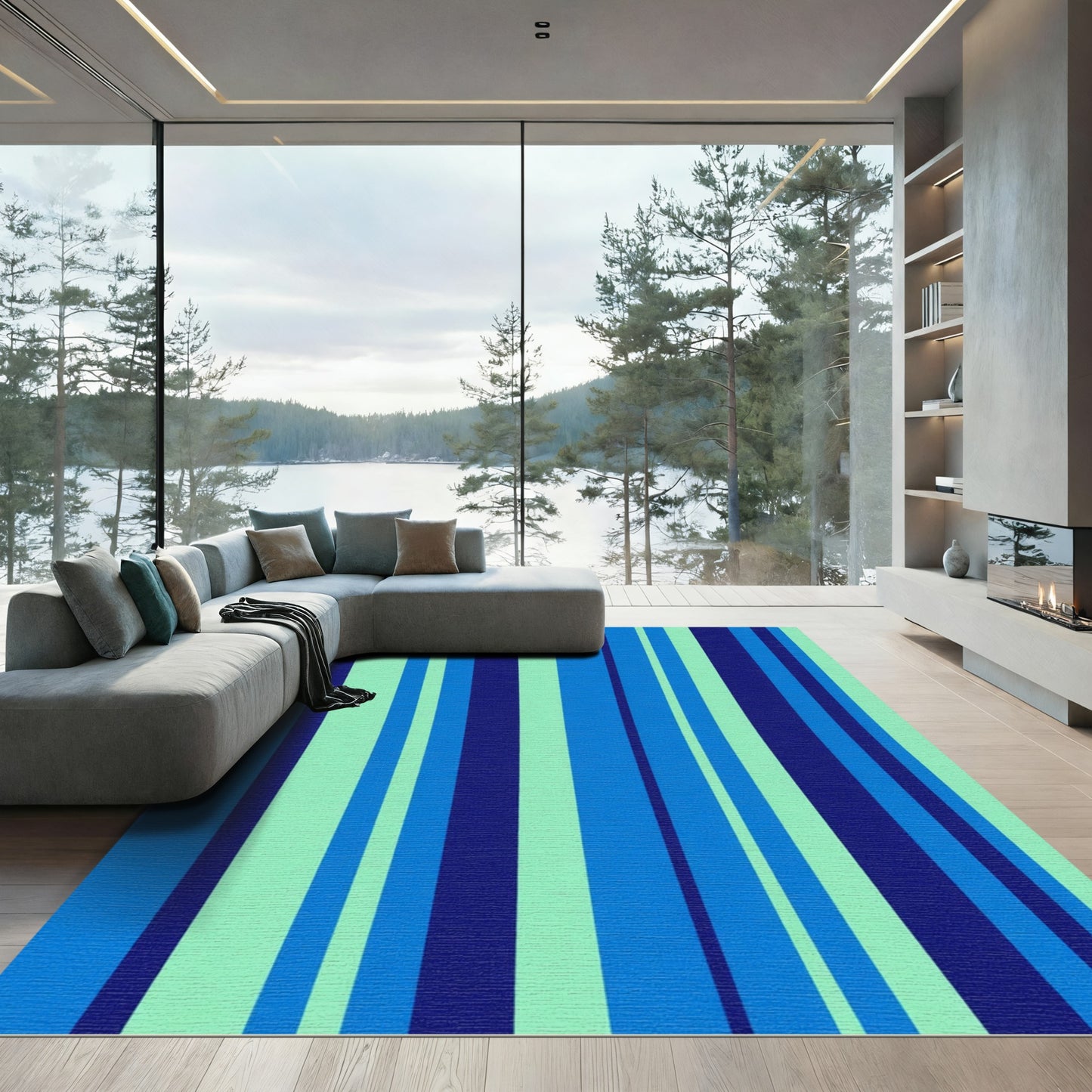 Ocean Blue Vertical Stripe Rug