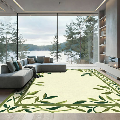 Green Leaf Vine Botanical Border Rug