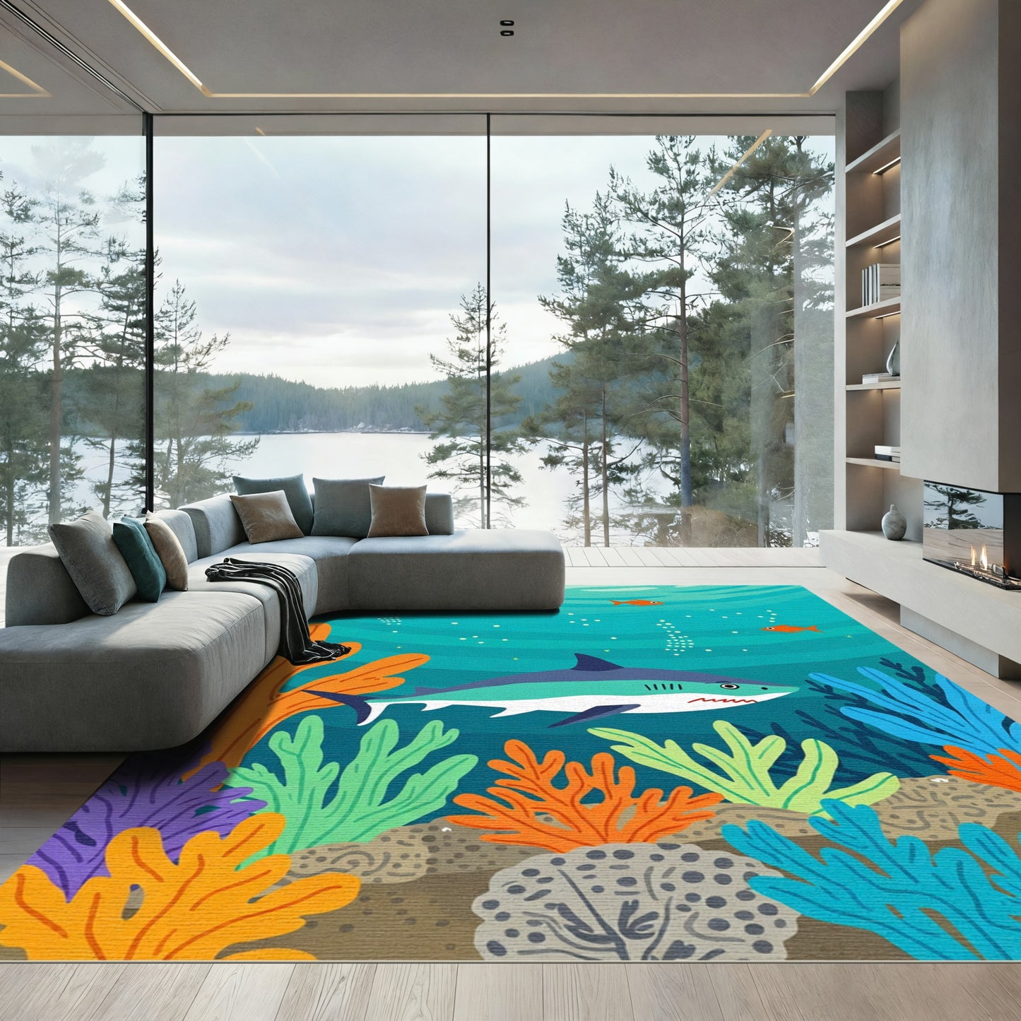 Coral Shark Reef Aquatic Scene Rug