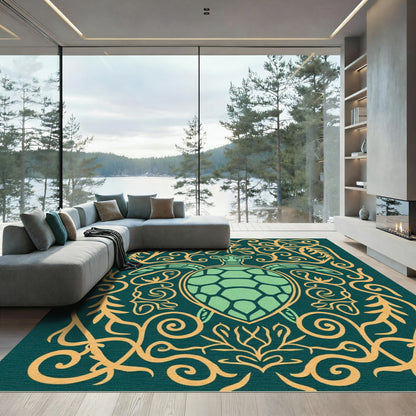 Green Sea Turtle Golden Scrollwork Rug