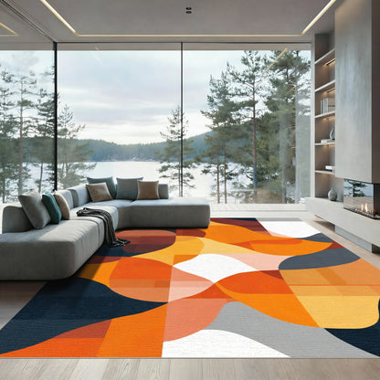 Abstract Orange Yellow Blue Organic Waves Rug