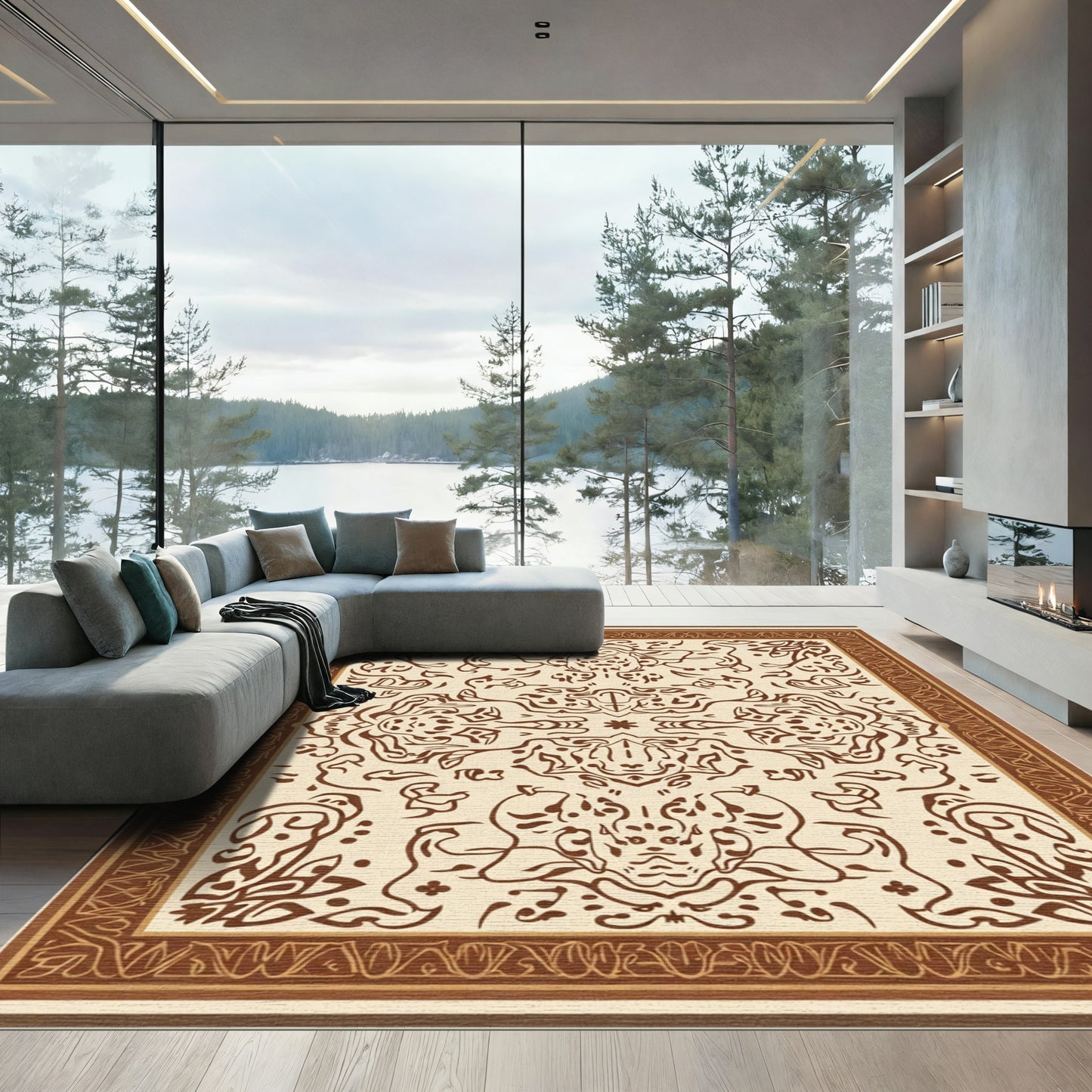 Brown Viscose Medallion Symmetry Rug