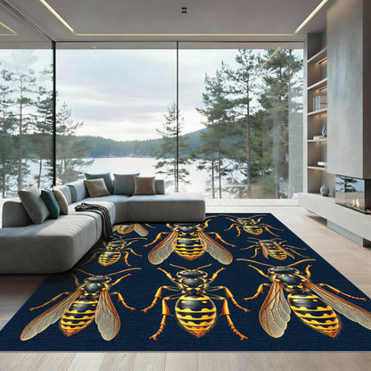 Bold Yellow and Black Wasp Composition Rug