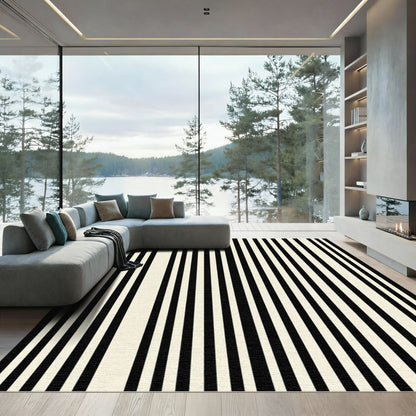 Bold Black Cream Stripe Rug