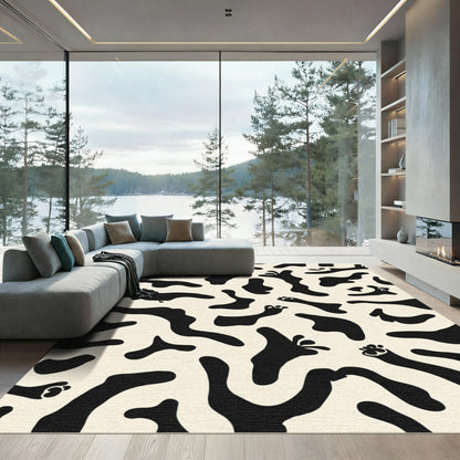 Black Cream Amoeba Splash Rug