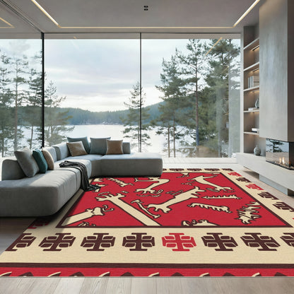 Abstract Figures Red Beige Graphic Accents Rug