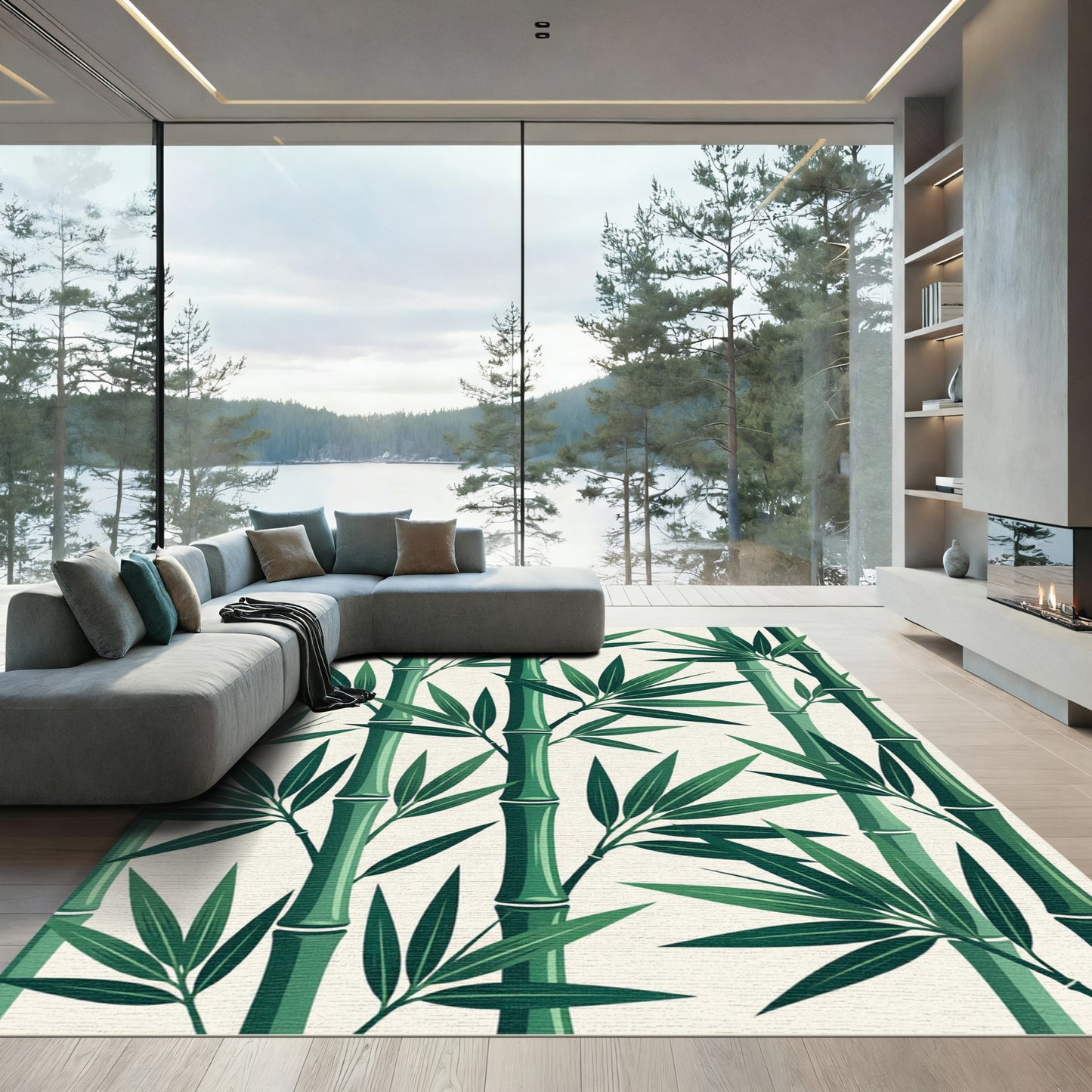 Lush Green Tropical Bamboo Leaves Rug