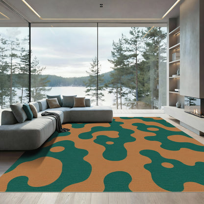 Teal Brown Fluid Organic Shapes Rug