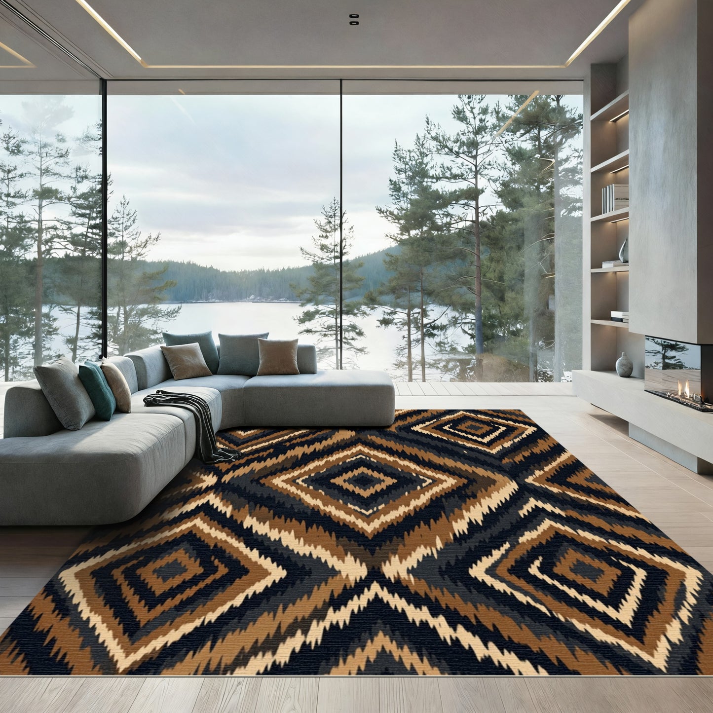 Earthy Ikat Diamond Geometric Neutral Area Rug
