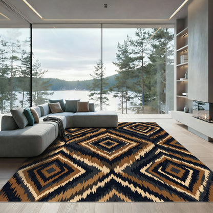 Earthy Ikat Diamond Geometric Neutral Area Rug