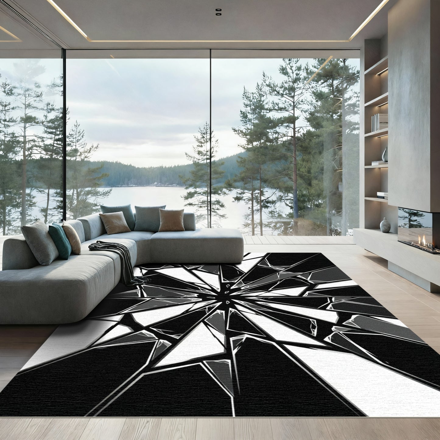 Monochromatic Shattered Glass Starburst Rug