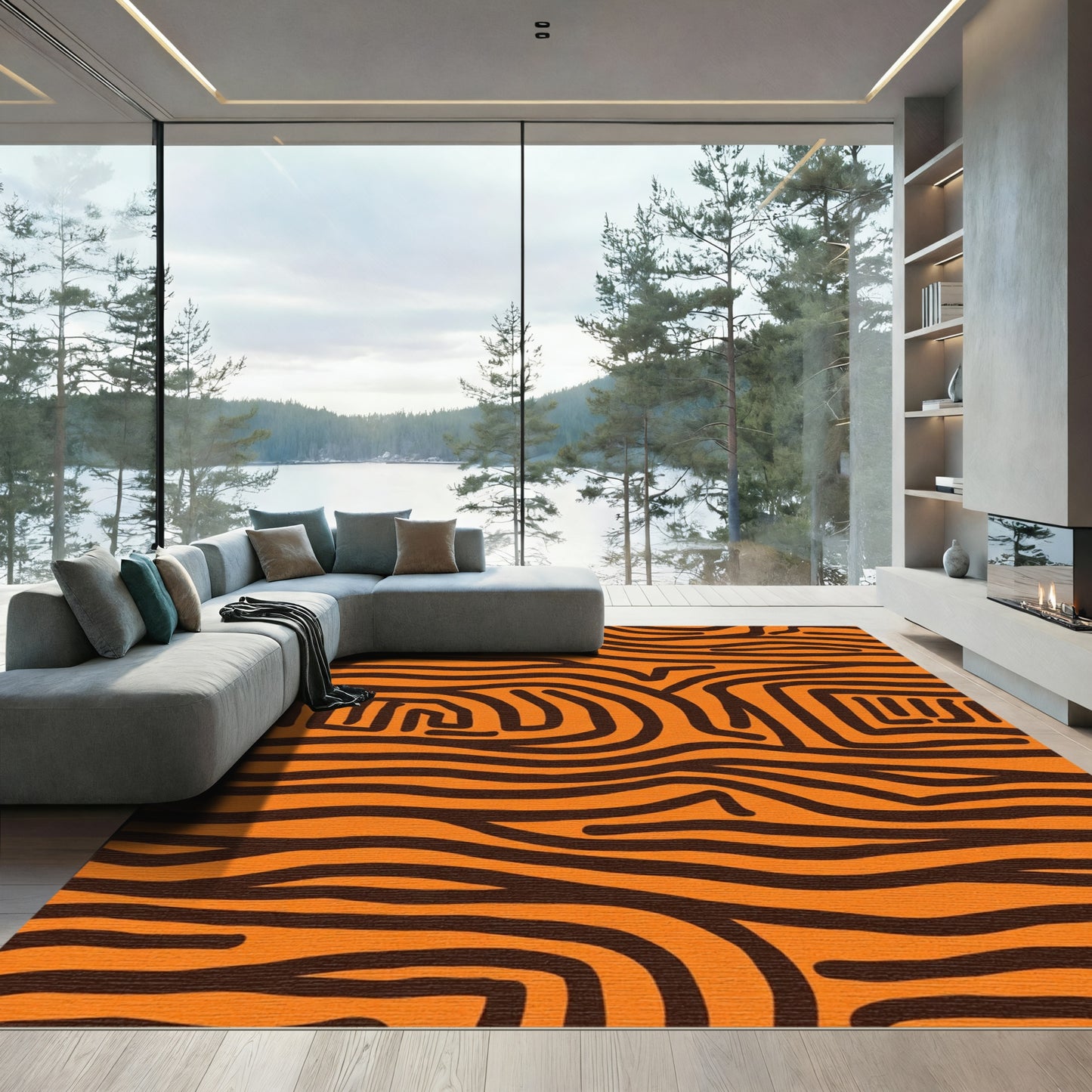 Orange Brown Abstract Tribal Lines Rug