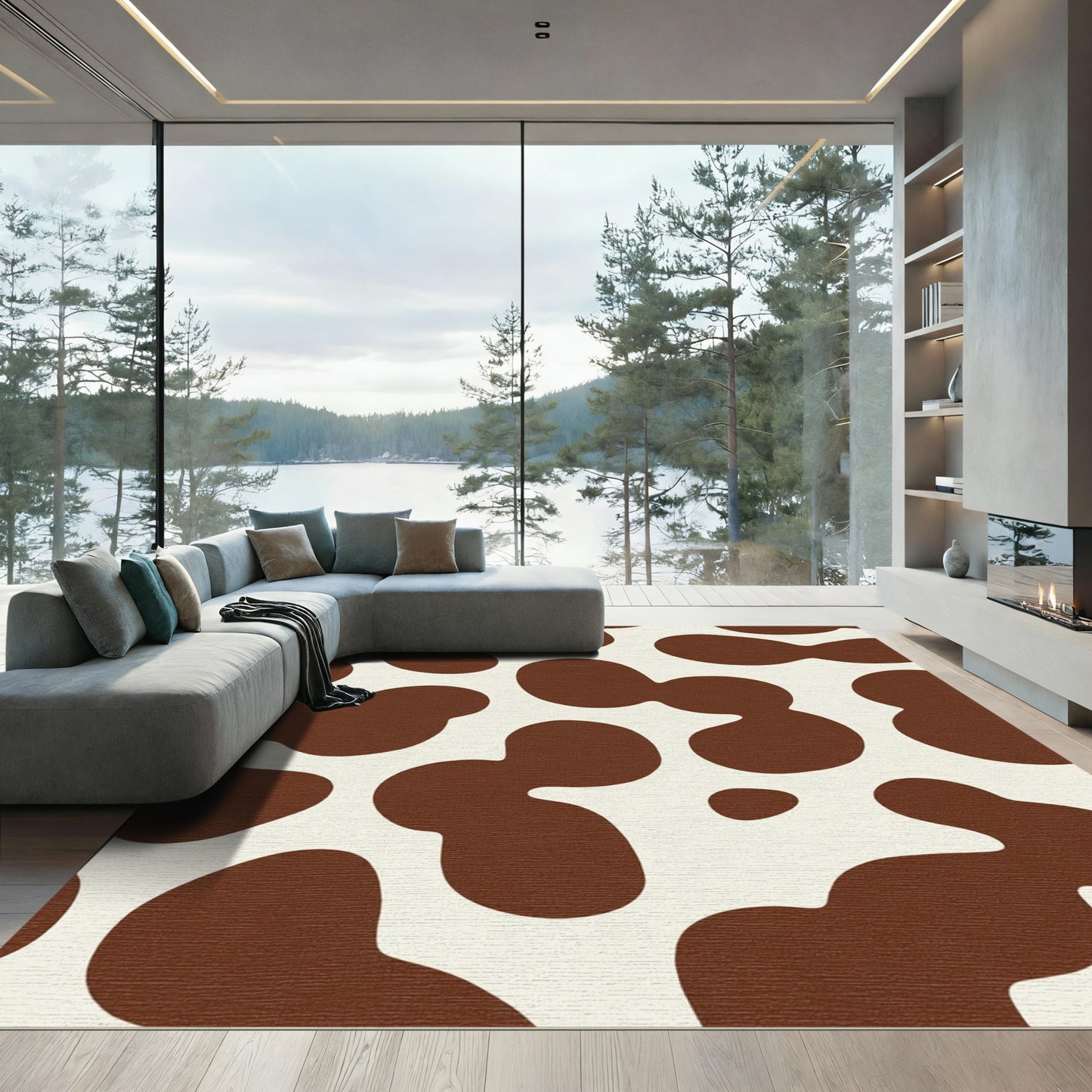 Brown White Blobs Rug