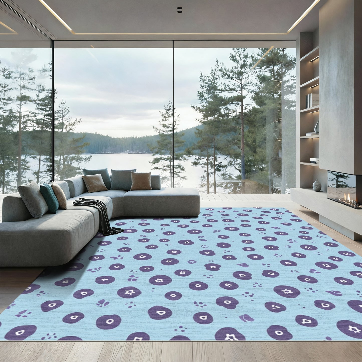 Periwinkle Blue Purple Scattered Circles Rug