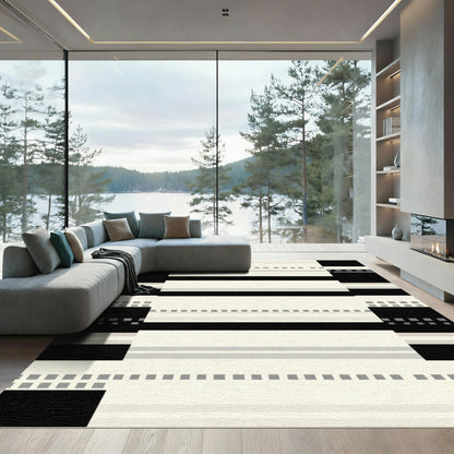 Black Cream Gray Pixel Stripe Rug