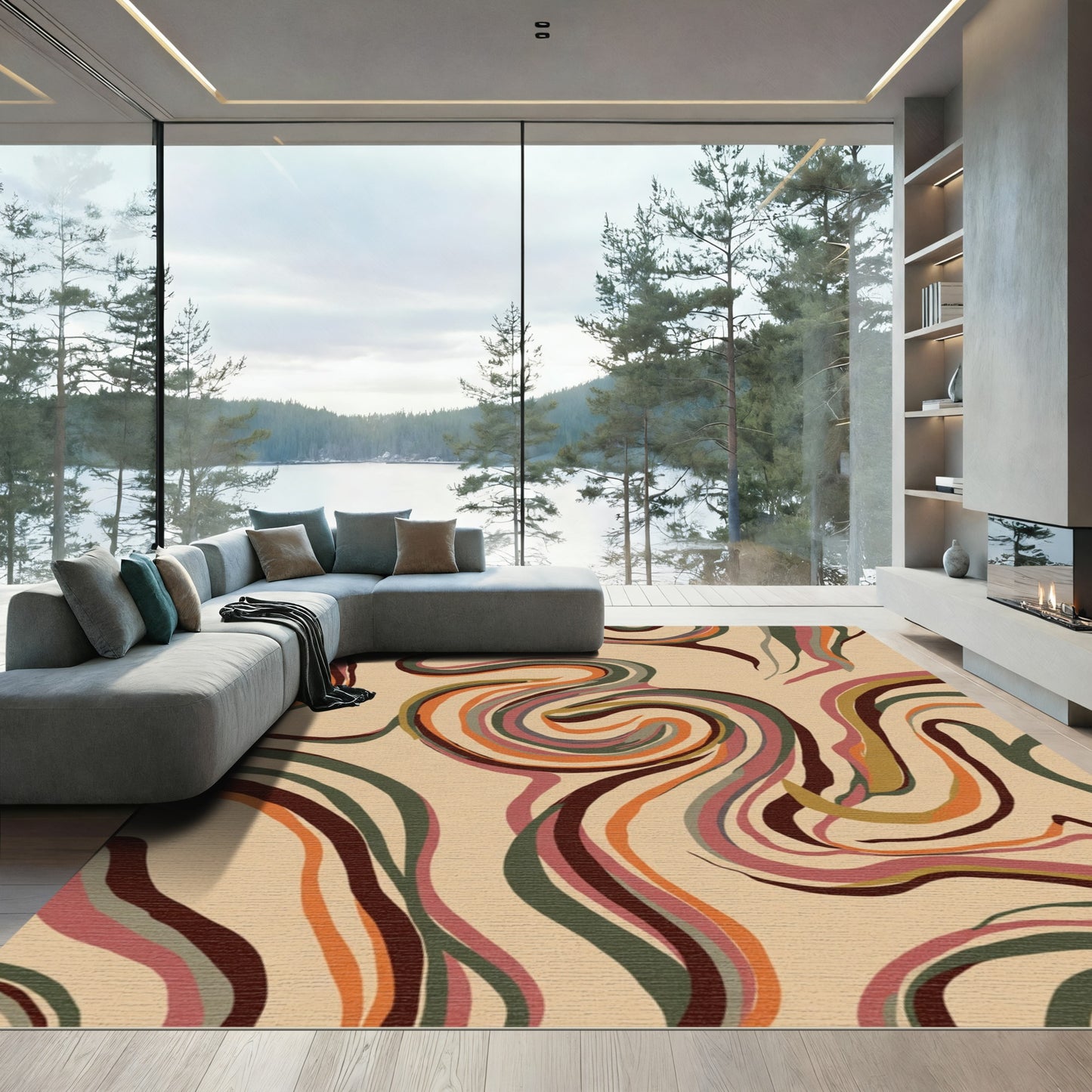 Earthy Swirl Abstract Composition Rug