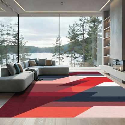 Crimson Navy Geometric Overlap Rug