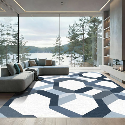 Geometric Hexagon Blue Slate Rug