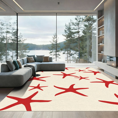 Red Starfish Cream Field Scattered Rug