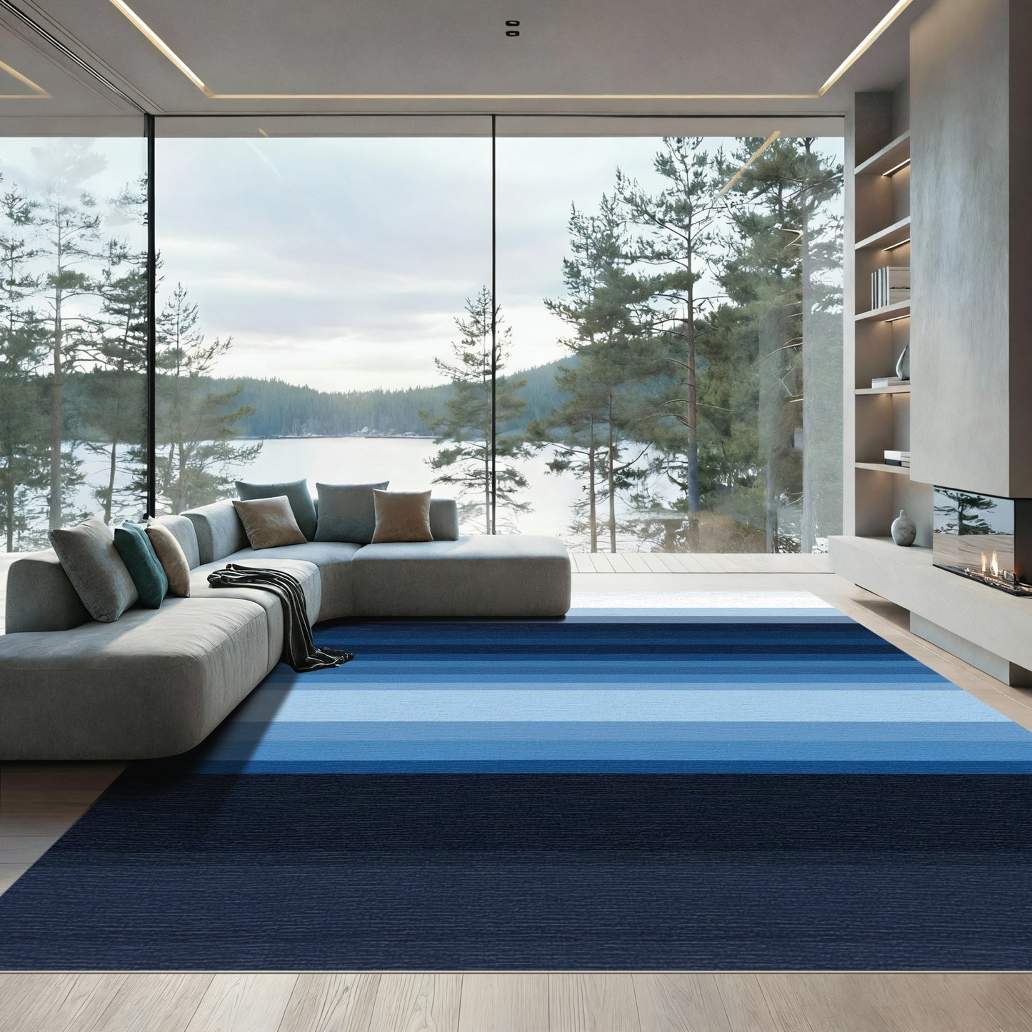 Subtle Light Blue Horizontal Stripe Rug