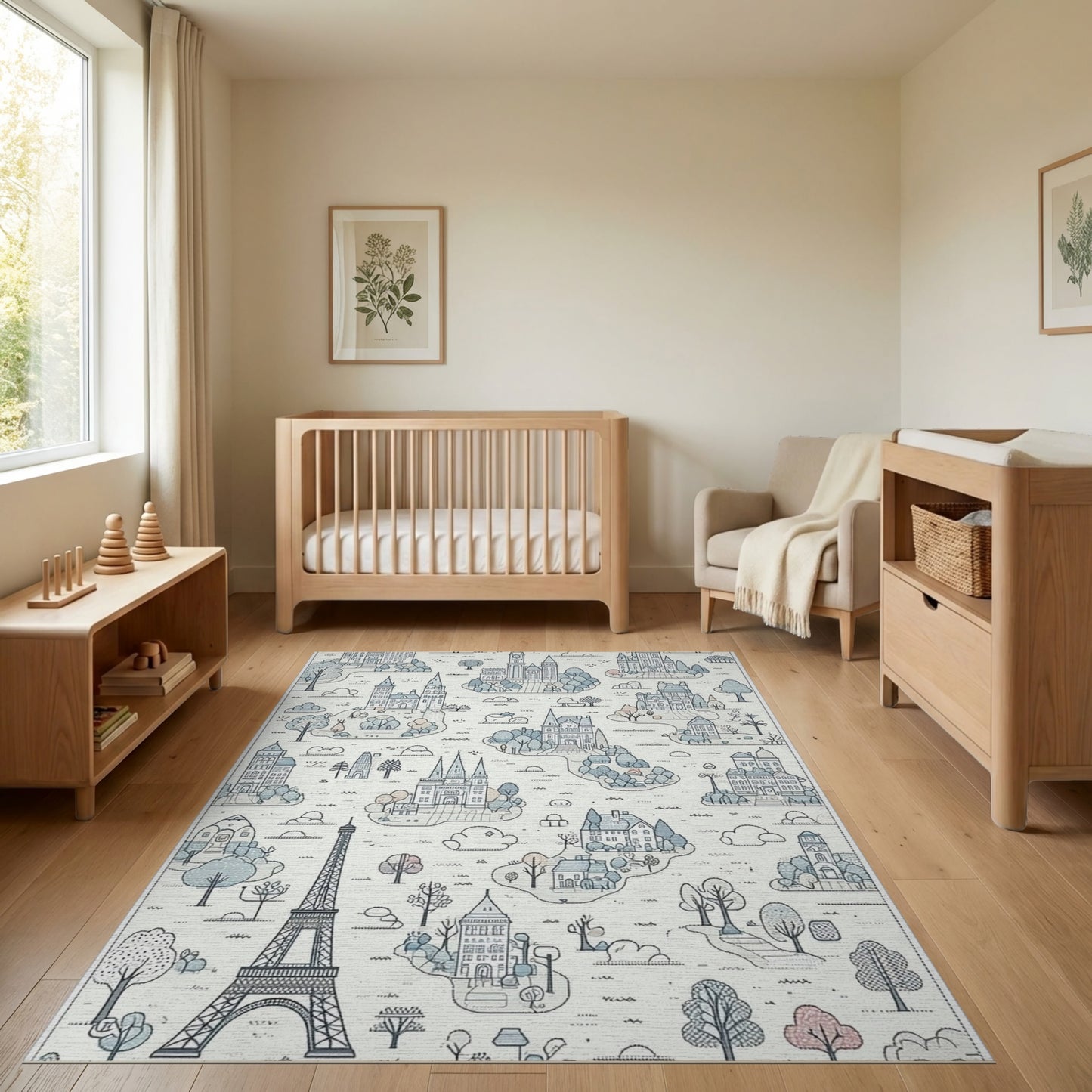 Whimsical Blue Eiffel Tower Castles Rug