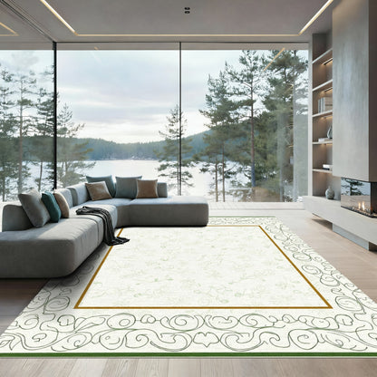 Light Green Floral Vine Border Rug