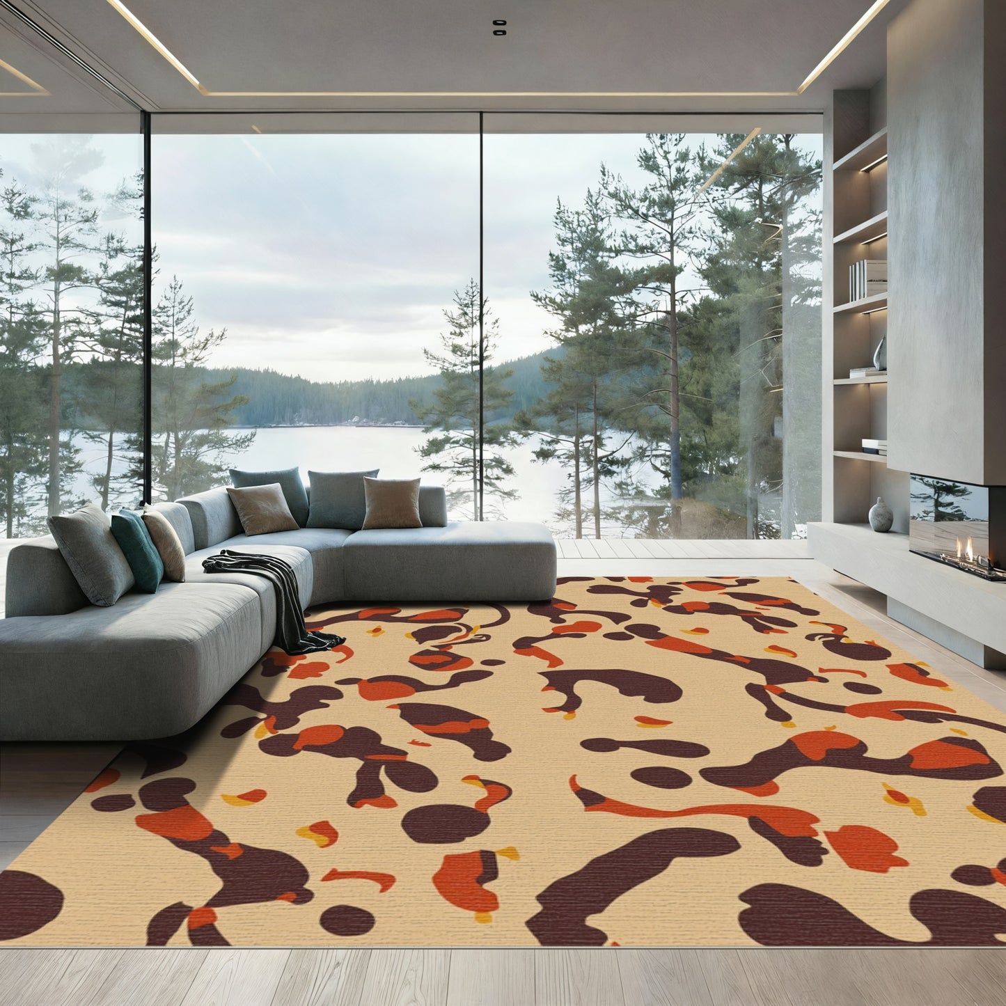 Taupe Orange Brown Amorphous Organic Rug