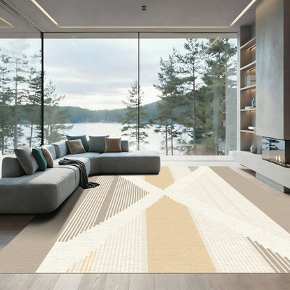 Neutral Geometric Stripe Abstract Rug