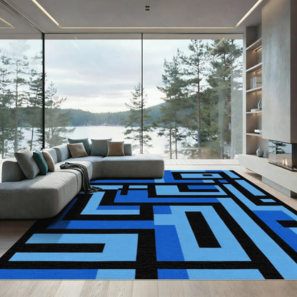 Modern Blue Geometric Labyrinth Rug