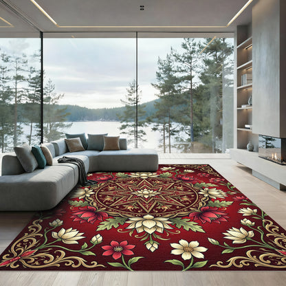 Crimson Floral Medallion Star Rug