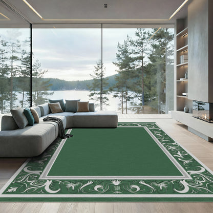 Emerald Green Ornate Scroll Border Rug