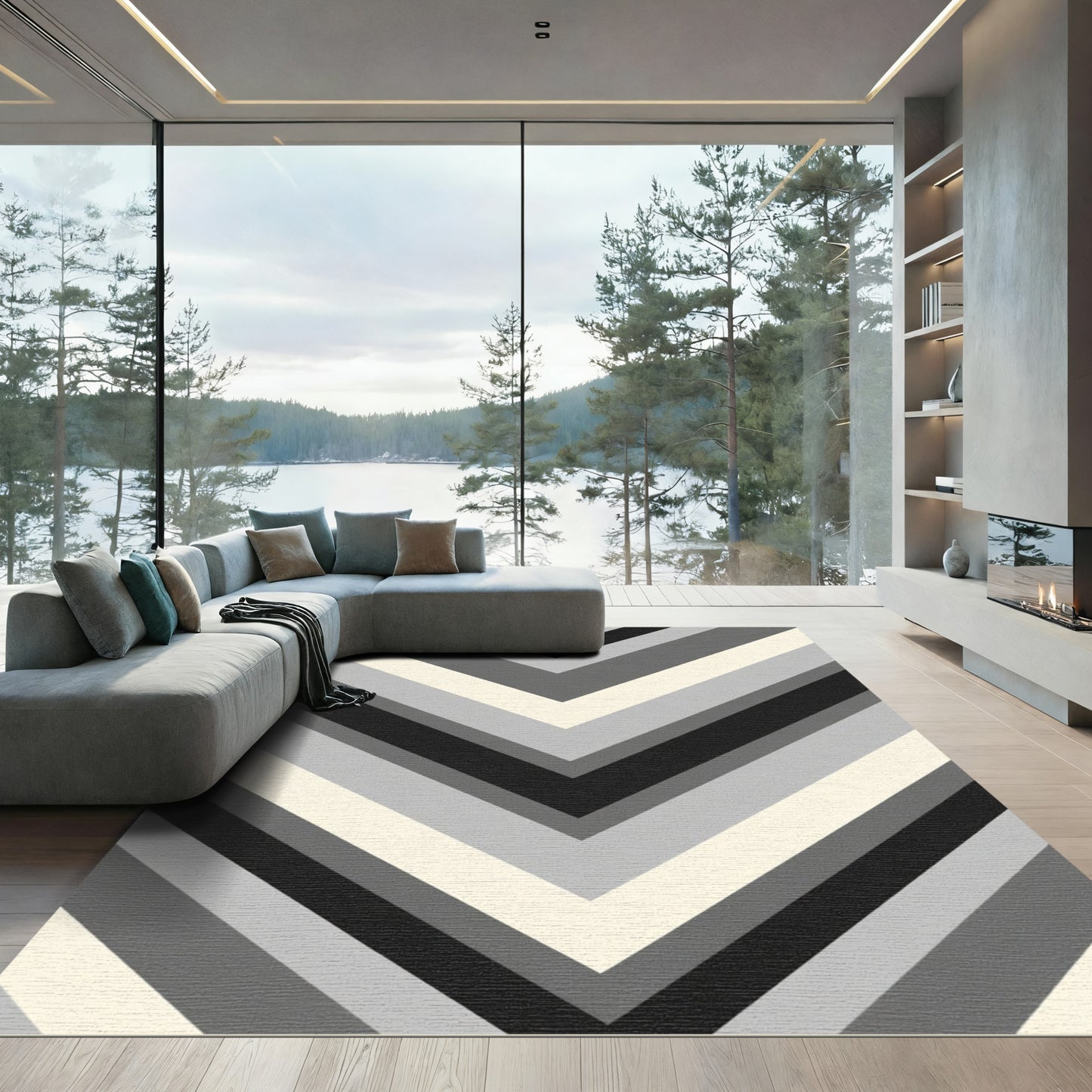 Monochromatic Chevron Stripe Geometric Rug