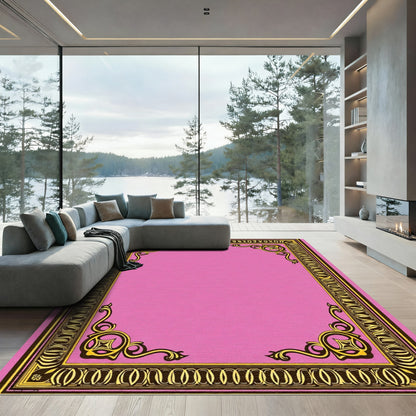Pink And Gold Ornate Scroll Rug