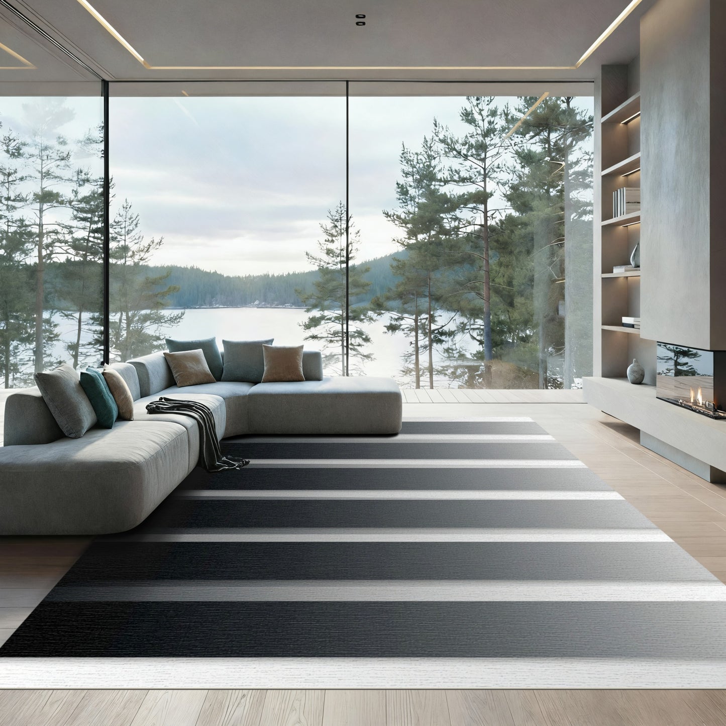Monochromatic Gray Gradient Stripe Rug