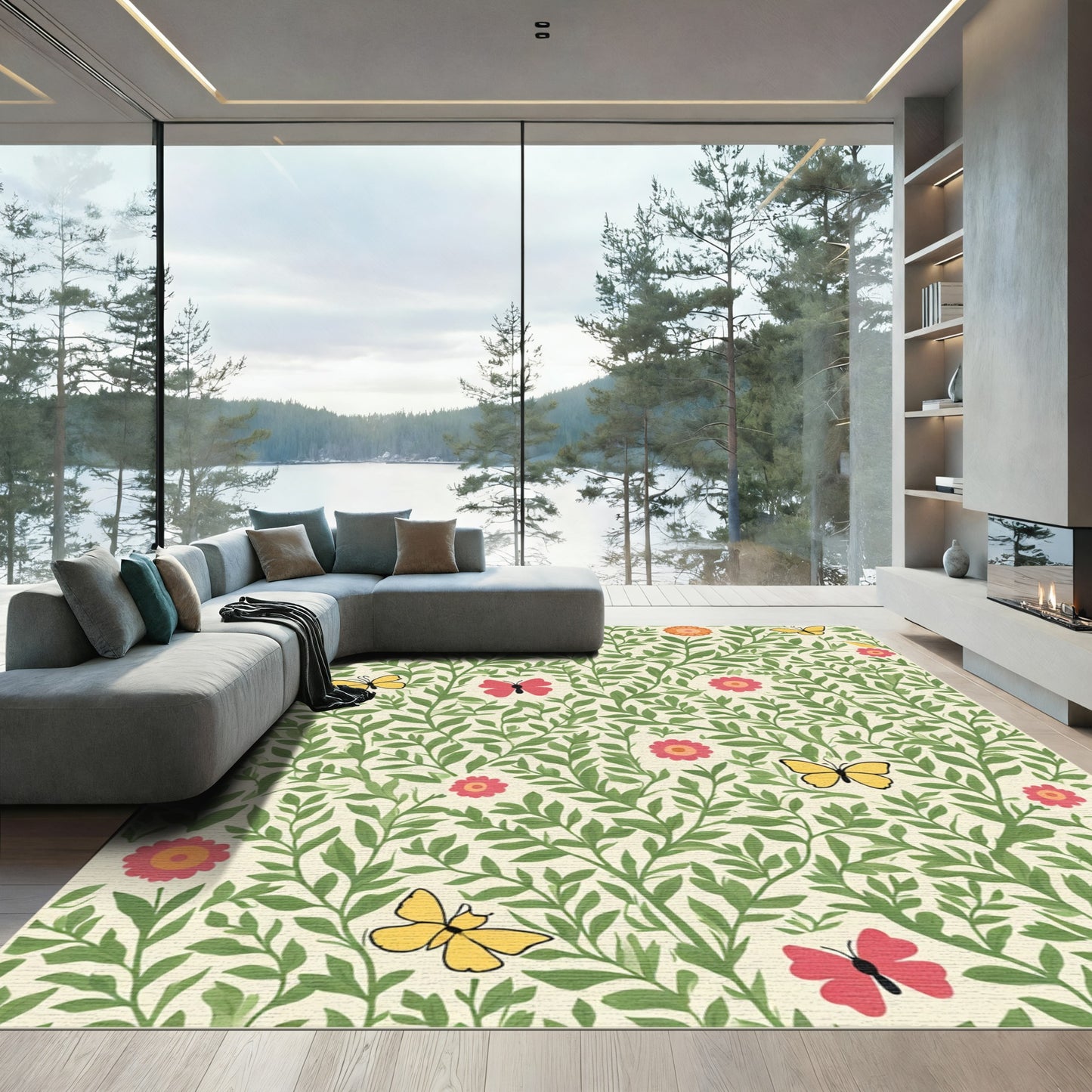 Whimsical Yellow Butterflies Garden Bloom Rug