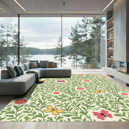 Whimsical Yellow Butterflies Garden Bloom Rug