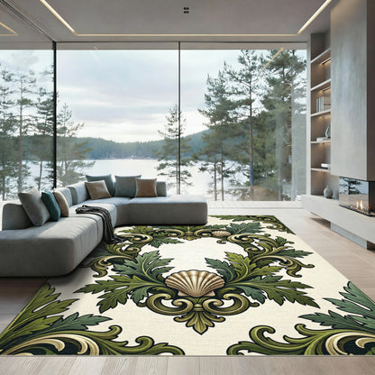 Emerald Green Acanthus Seashell Scroll Rug
