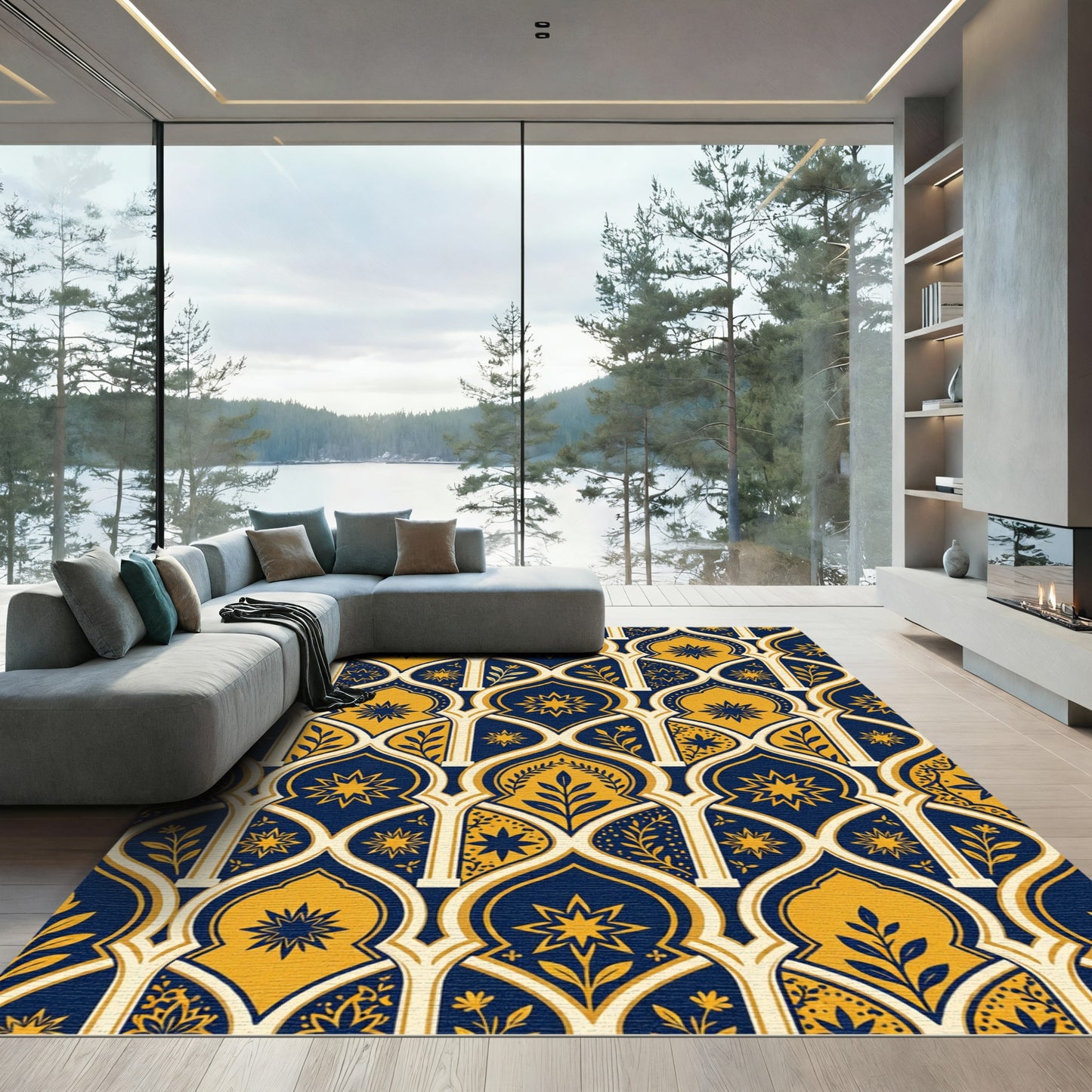 Royal Navy and Gold Star Arch Rug